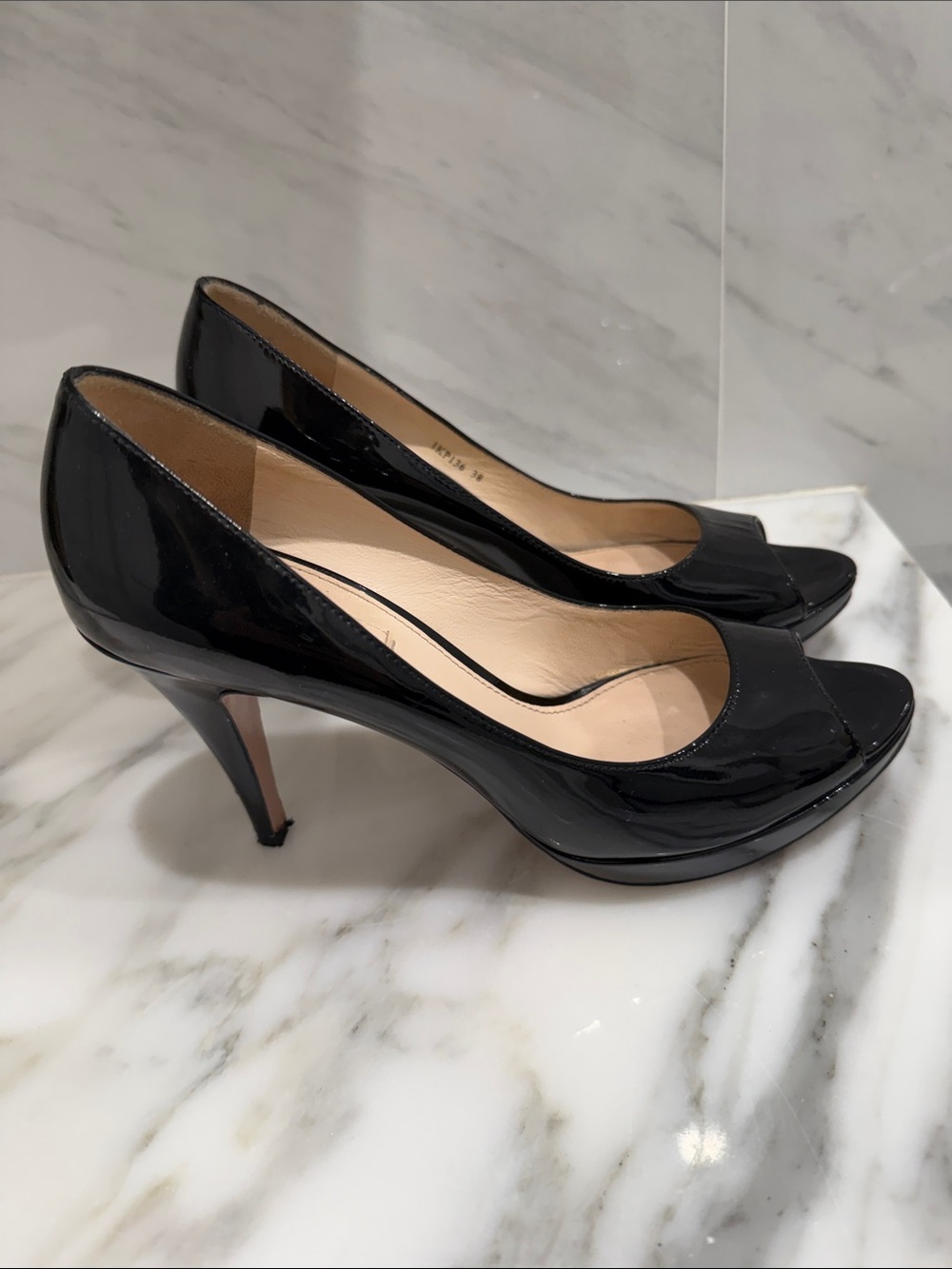 Prada Black Patent Leather Peep-Toe Heels - Picture 2 of 4